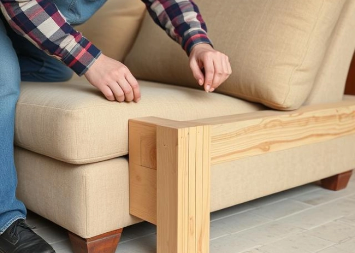 Couch repair work on wooden frame
