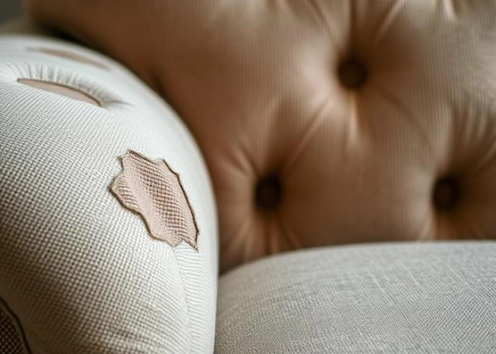 Close-up of damaged upholstery for sofa repair