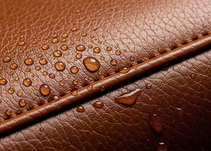 Close-up of leather surface treated with nano coating