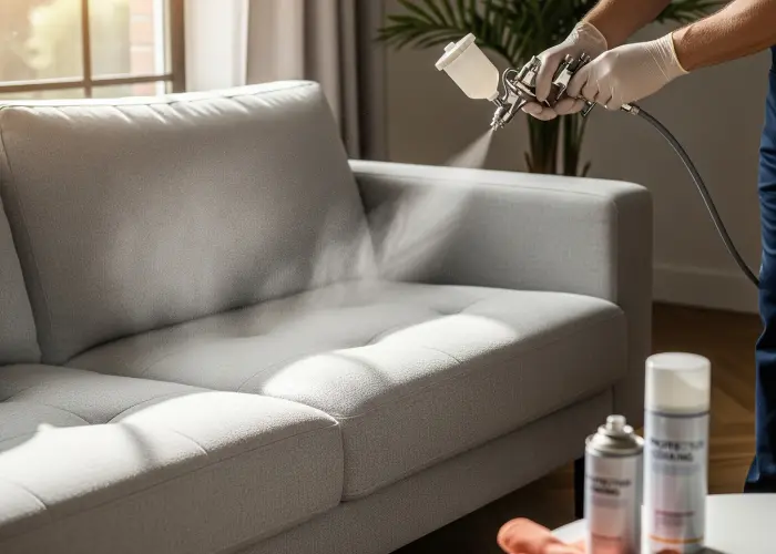 Applying surface coating for sofa upholstery protection
