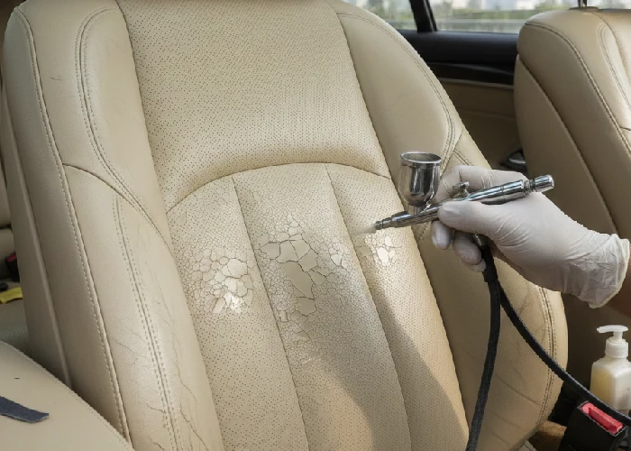 Car seat leather repair addressing cracks, fading, and peeling caused by Mumbai’s heat, sweat, and humidity.